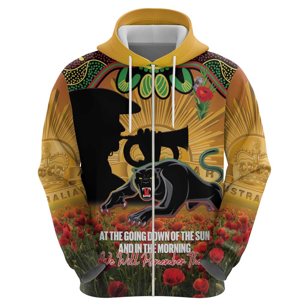 Personalised Panthers Rugby ANZAC Day Hoodie Last Post Poppy We Will Remember Them