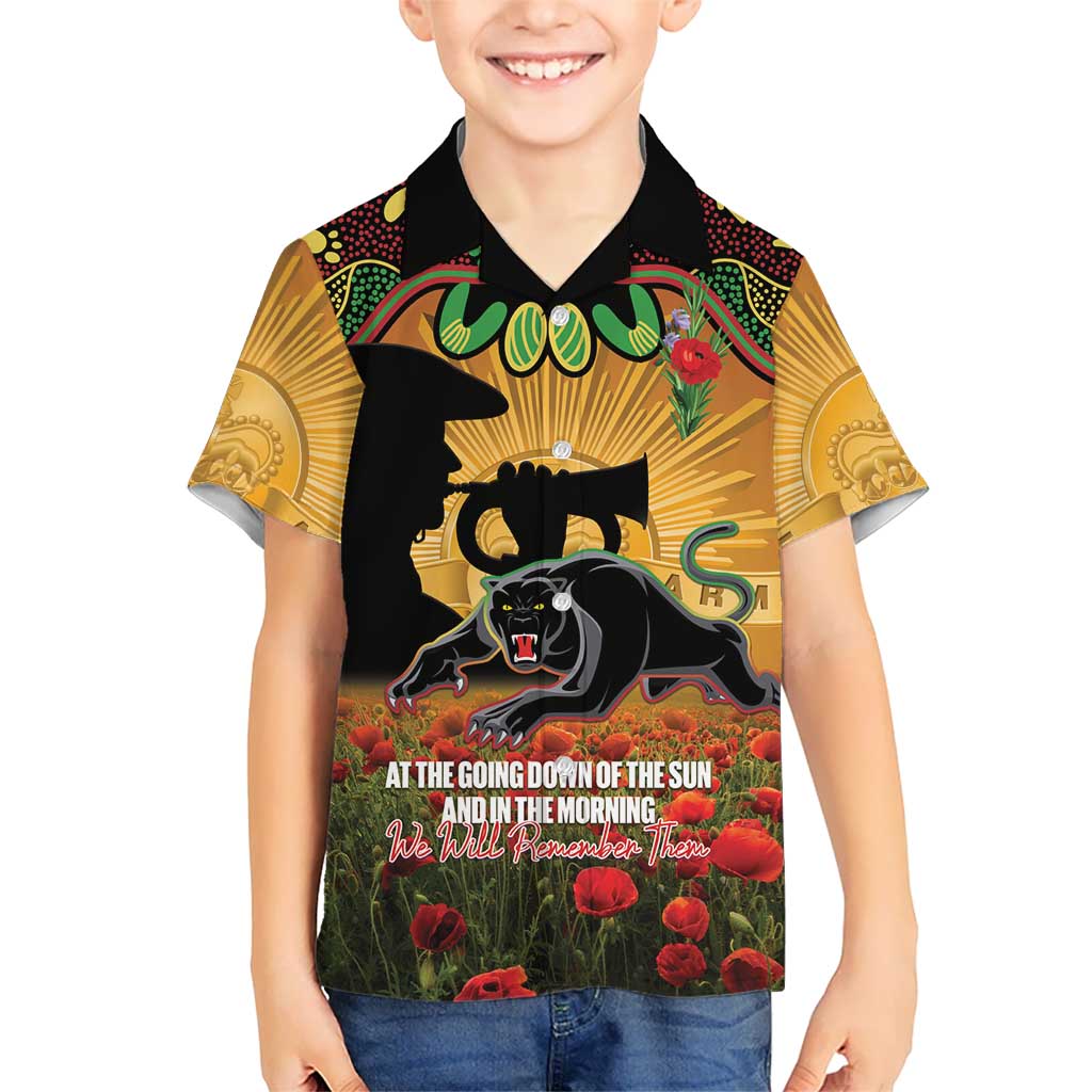 Personalised Panthers Rugby ANZAC Day Kid Hawaiian Shirt Last Post Poppy We Will Remember Them