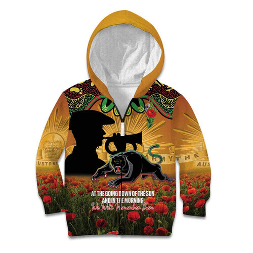 Personalised Panthers Rugby ANZAC Day Kid Hoodie Last Post Poppy We Will Remember Them