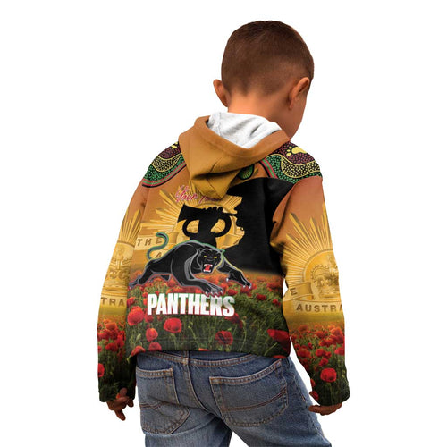 Personalised Panthers Rugby ANZAC Day Kid Hoodie Last Post Poppy We Will Remember Them