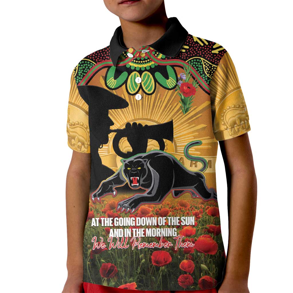 Personalised Panthers Rugby ANZAC Day Kid Polo Shirt Last Post Poppy We Will Remember Them