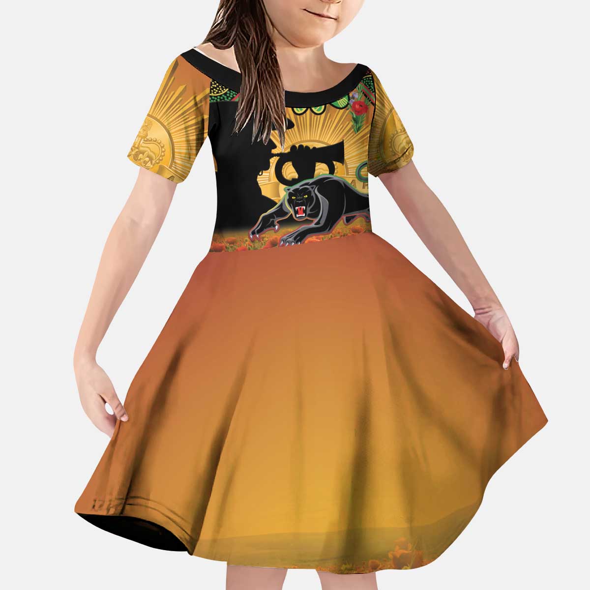 Personalised Panthers Rugby ANZAC Day Kid Short Sleeve Dress Last Post Poppy We Will Remember Them