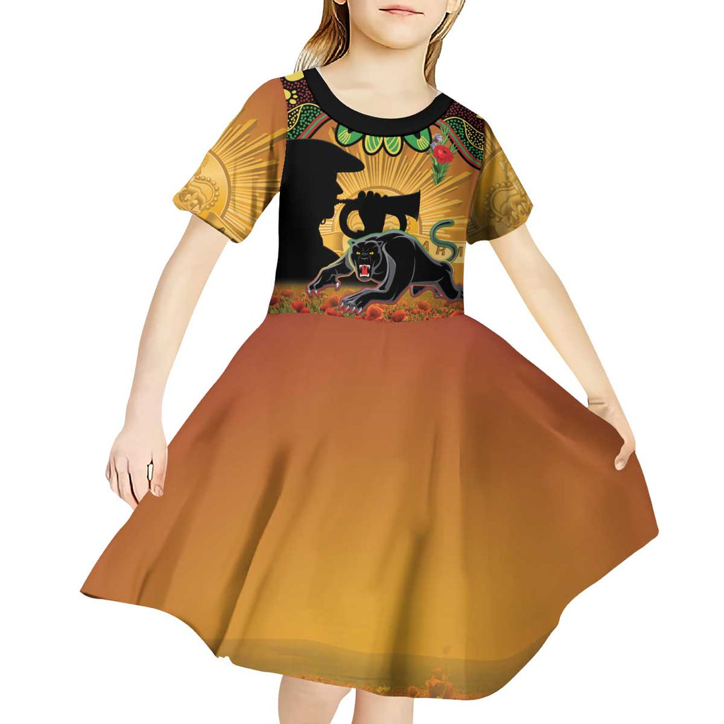 Personalised Panthers Rugby ANZAC Day Kid Short Sleeve Dress Last Post Poppy We Will Remember Them