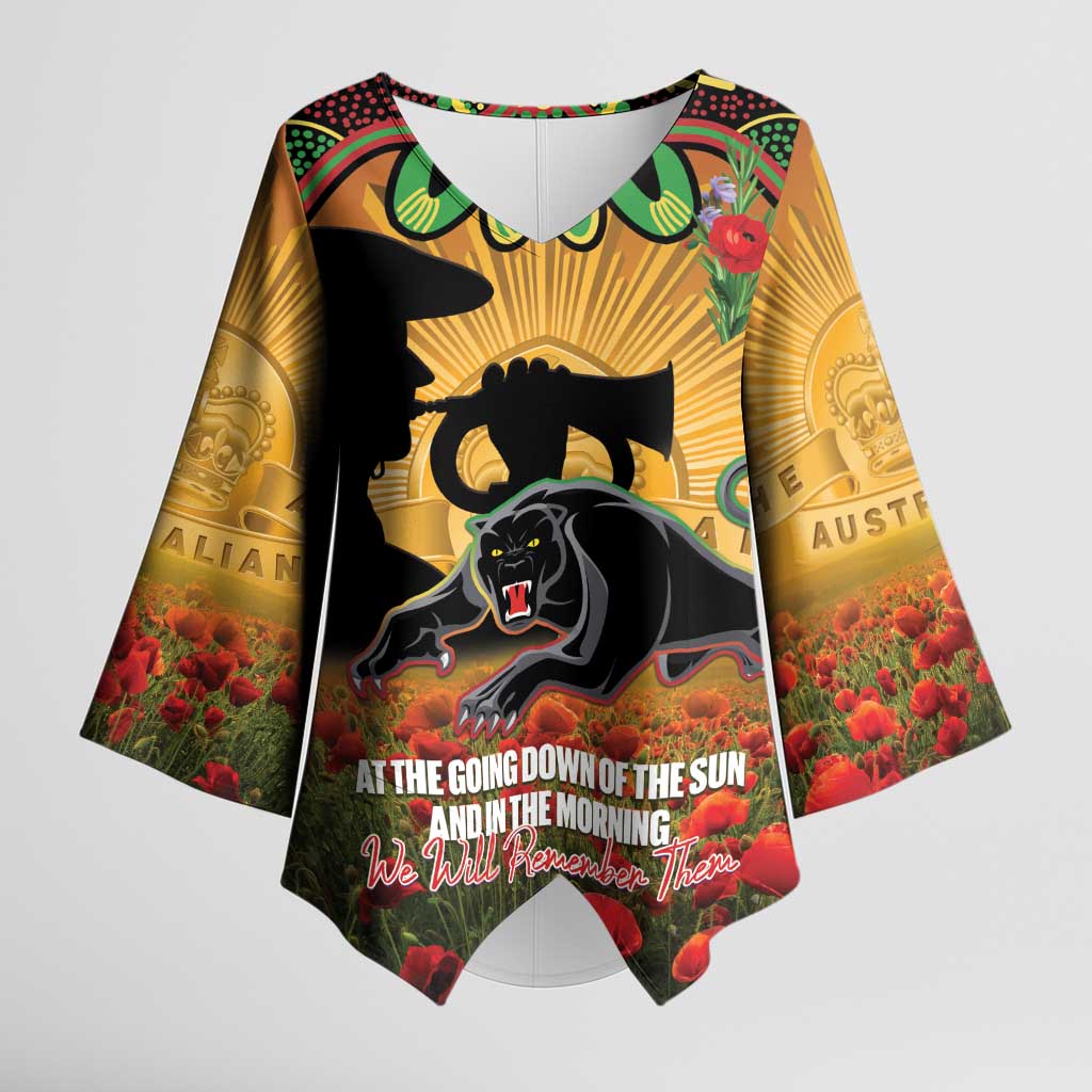 Personalised Panthers Rugby ANZAC Day Kimono Sleeve Blouse Last Post Poppy We Will Remember Them
