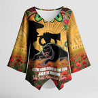 Personalised Panthers Rugby ANZAC Day Kimono Sleeve Blouse Last Post Poppy We Will Remember Them