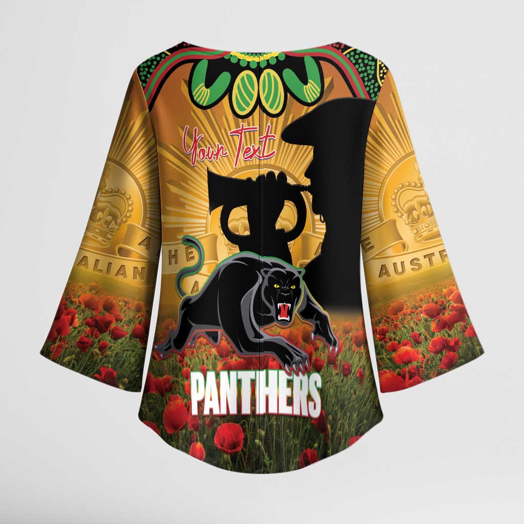 Personalised Panthers Rugby ANZAC Day Kimono Sleeve Blouse Last Post Poppy We Will Remember Them