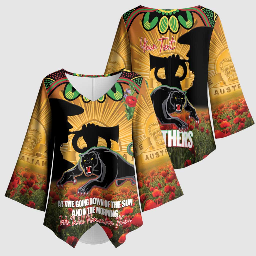 Personalised Panthers Rugby ANZAC Day Kimono Sleeve Blouse Last Post Poppy We Will Remember Them