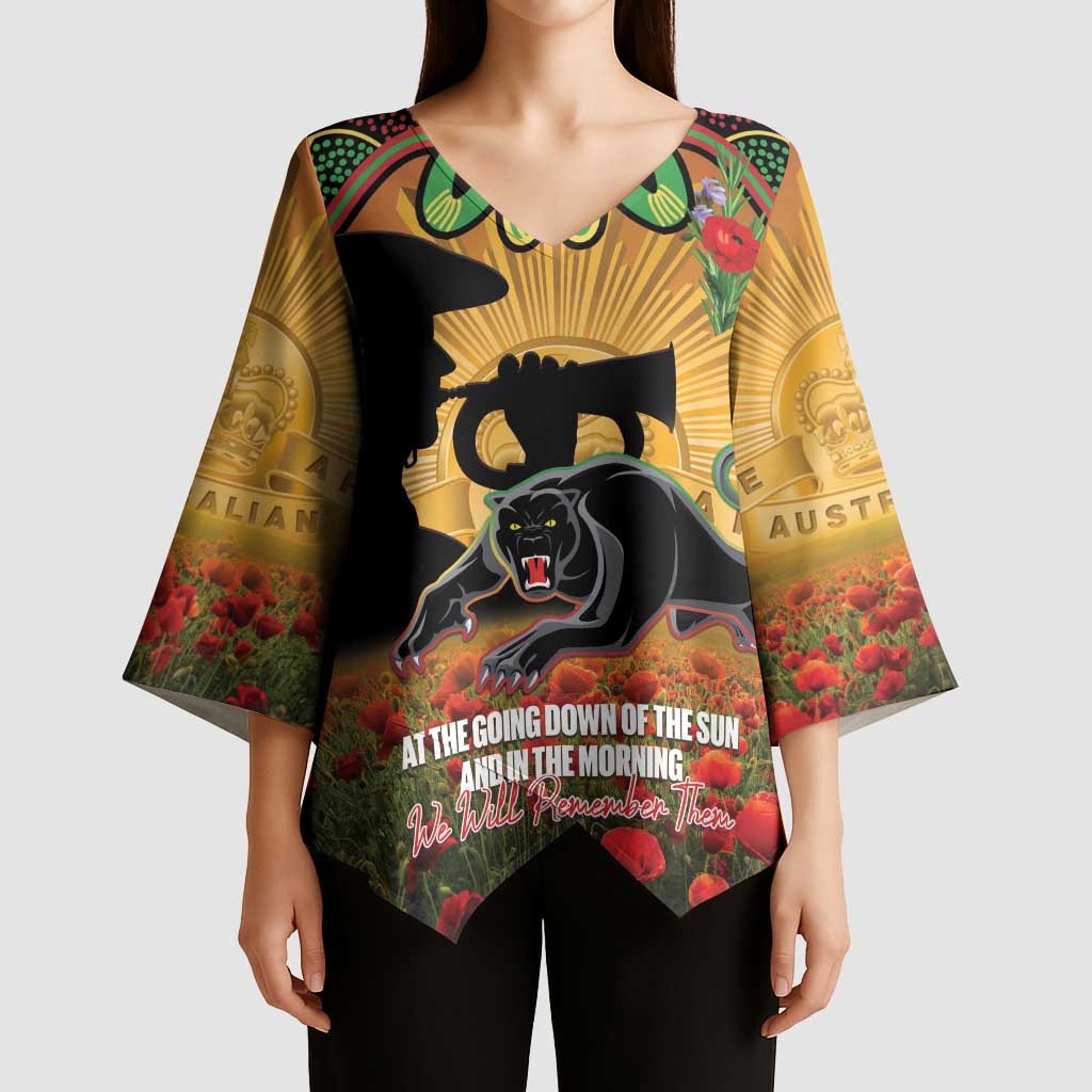 Personalised Panthers Rugby ANZAC Day Kimono Sleeve Blouse Last Post Poppy We Will Remember Them