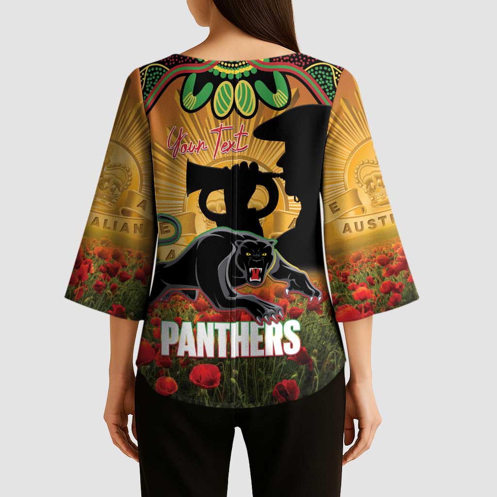 Personalised Panthers Rugby ANZAC Day Kimono Sleeve Blouse Last Post Poppy We Will Remember Them