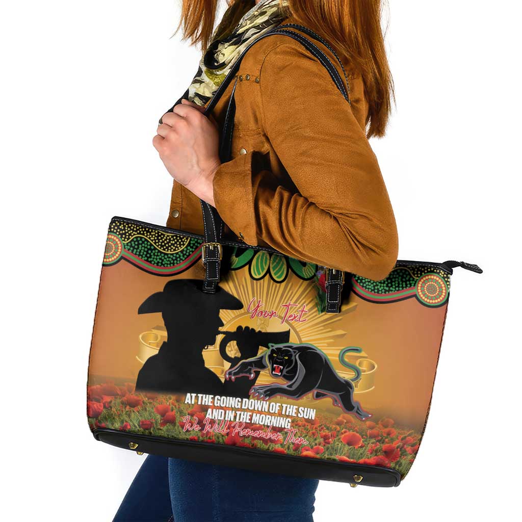 Personalised Panthers Rugby ANZAC Day Leather Tote Bag Last Post Poppy We Will Remember Them