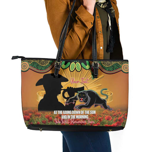 Personalised Panthers Rugby ANZAC Day Leather Tote Bag Last Post Poppy We Will Remember Them