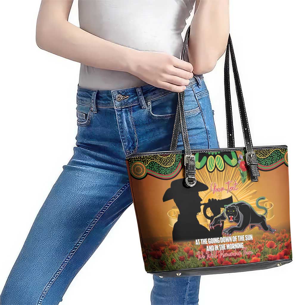 Personalised Panthers Rugby ANZAC Day Leather Tote Bag Last Post Poppy We Will Remember Them