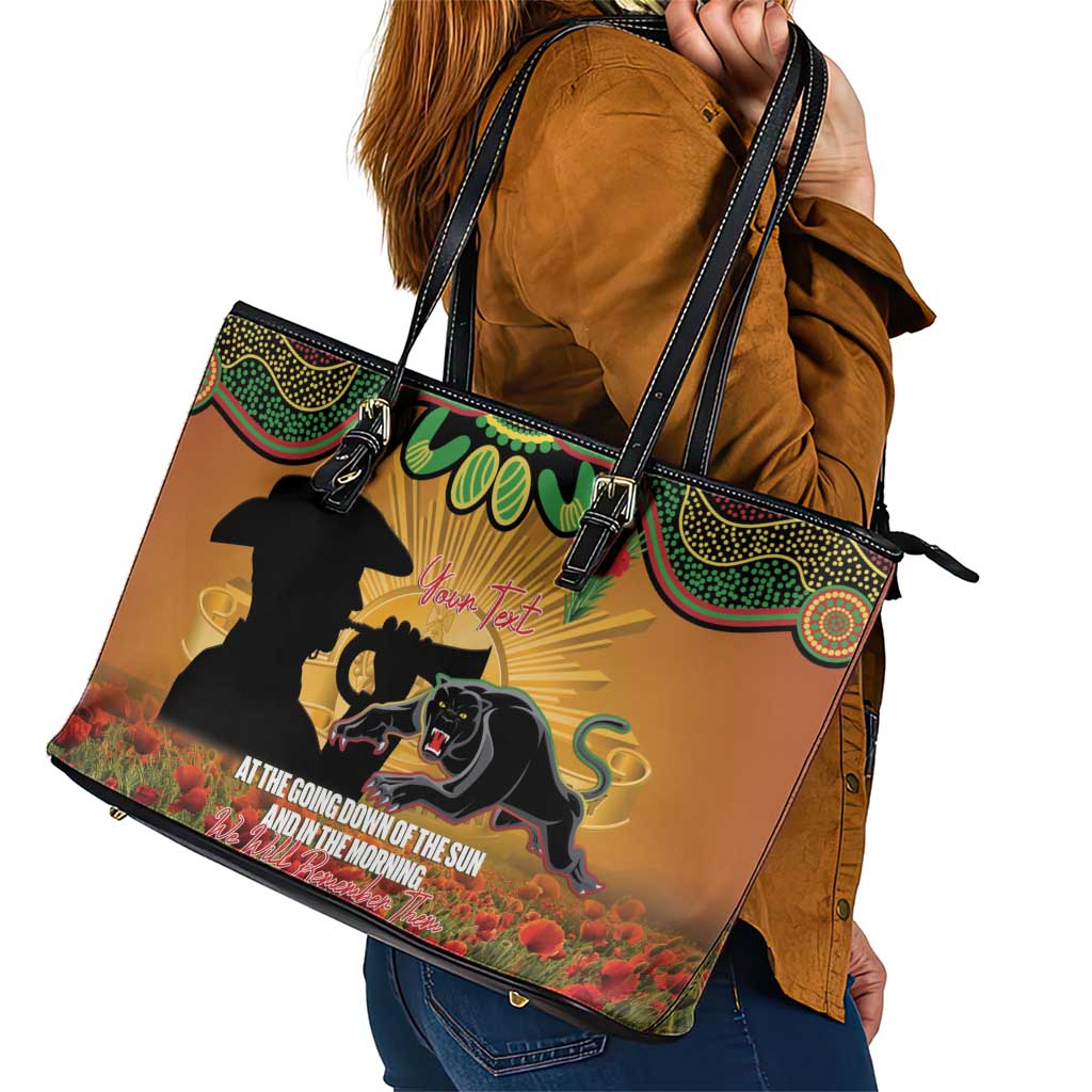 Personalised Panthers Rugby ANZAC Day Leather Tote Bag Last Post Poppy We Will Remember Them