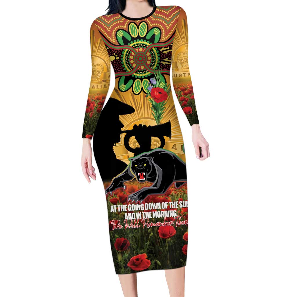 Personalised Panthers Rugby ANZAC Day Long Sleeve Bodycon Dress Last Post Poppy We Will Remember Them