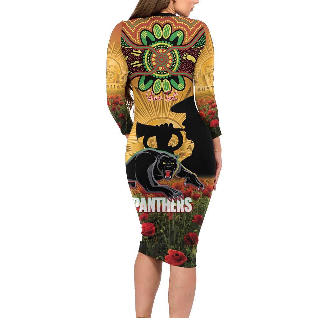 Personalised Panthers Rugby ANZAC Day Long Sleeve Bodycon Dress Last Post Poppy We Will Remember Them