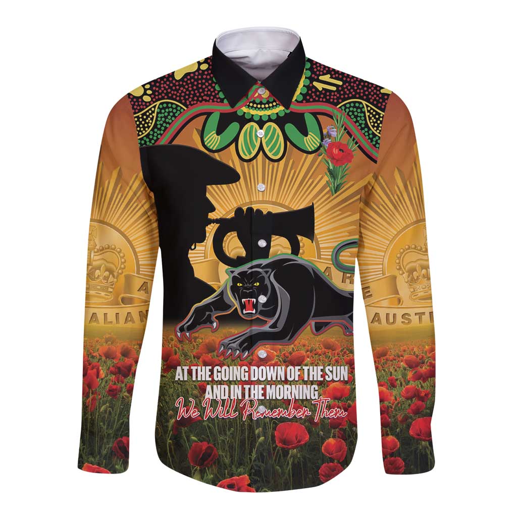 Personalised Panthers Rugby ANZAC Day Long Sleeve Button Shirt Last Post Poppy We Will Remember Them