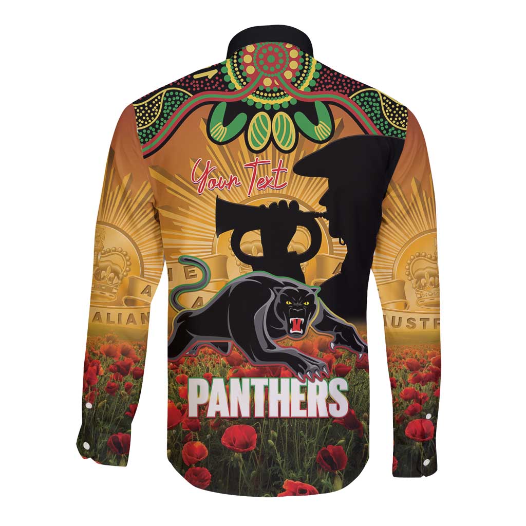 Personalised Panthers Rugby ANZAC Day Long Sleeve Button Shirt Last Post Poppy We Will Remember Them