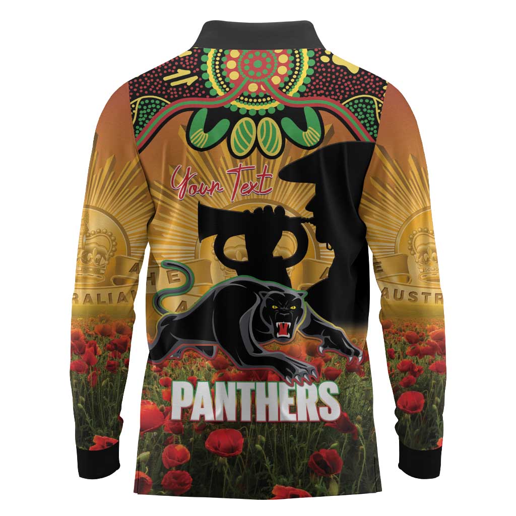 Personalised Panthers Rugby ANZAC Day Long Sleeve Polo Shirt Last Post Poppy We Will Remember Them