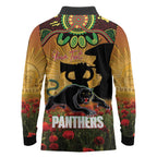 Personalised Panthers Rugby ANZAC Day Long Sleeve Polo Shirt Last Post Poppy We Will Remember Them