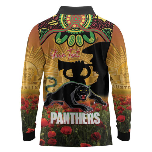 Personalised Panthers Rugby ANZAC Day Long Sleeve Polo Shirt Last Post Poppy We Will Remember Them