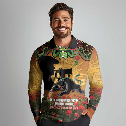 Personalised Panthers Rugby ANZAC Day Long Sleeve Polo Shirt Last Post Poppy We Will Remember Them