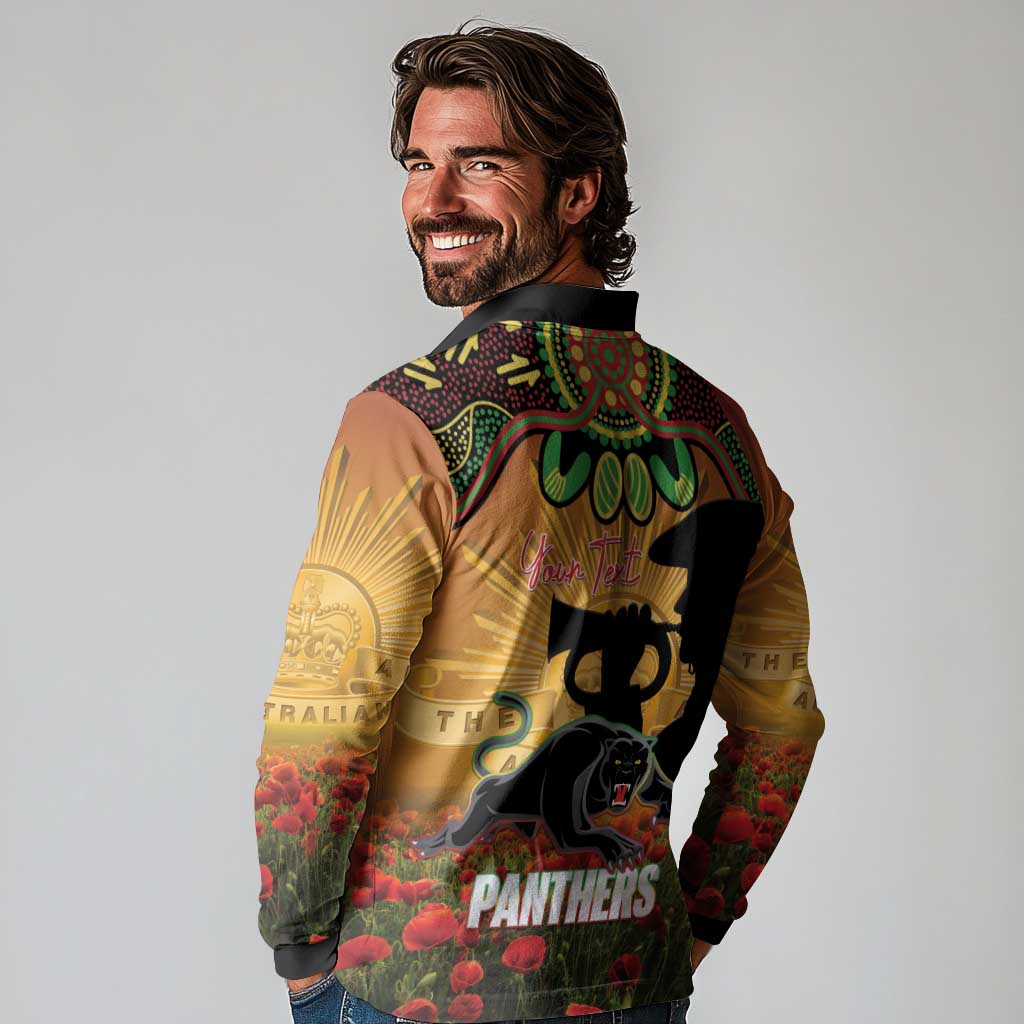 Personalised Panthers Rugby ANZAC Day Long Sleeve Polo Shirt Last Post Poppy We Will Remember Them