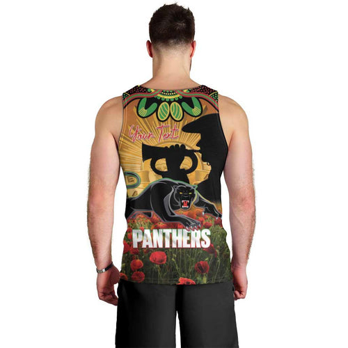 Personalised Panthers Rugby ANZAC Day Men Tank Top Last Post Poppy We Will Remember Them