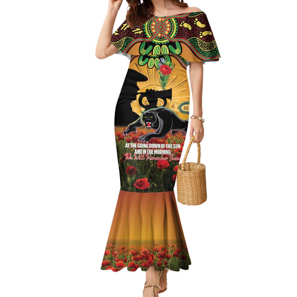Personalised Panthers Rugby ANZAC Day Mermaid Dress Last Post Poppy We Will Remember Them
