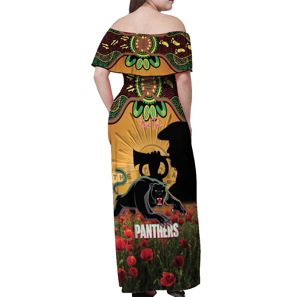 Personalised Panthers Rugby ANZAC Day Off Shoulder Maxi Dress Last Post Poppy We Will Remember Them