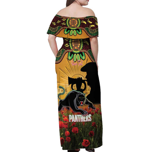 Personalised Panthers Rugby ANZAC Day Off Shoulder Maxi Dress Last Post Poppy We Will Remember Them