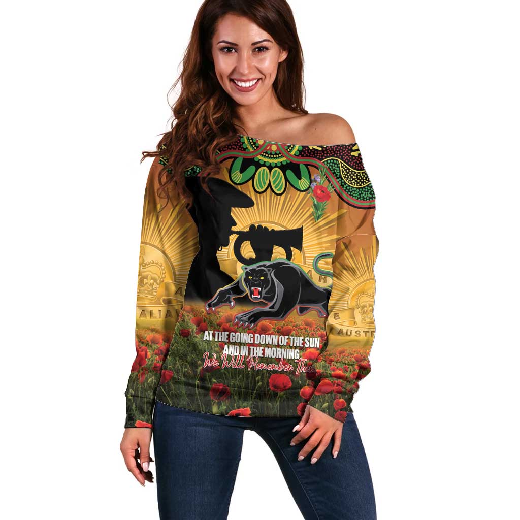 Personalised Panthers Rugby ANZAC Day Off Shoulder Sweater Last Post Poppy We Will Remember Them