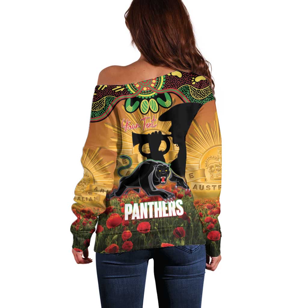 Personalised Panthers Rugby ANZAC Day Off Shoulder Sweater Last Post Poppy We Will Remember Them