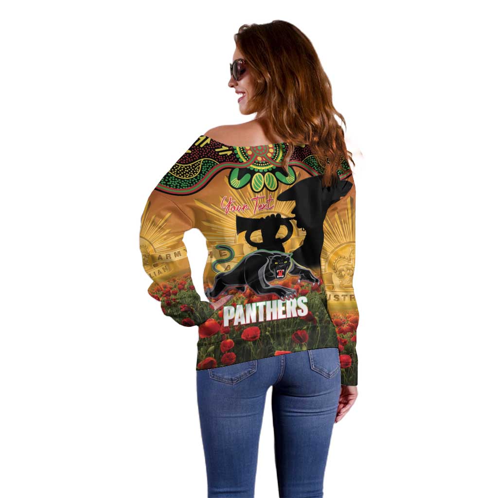 Personalised Panthers Rugby ANZAC Day Off Shoulder Sweater Last Post Poppy We Will Remember Them