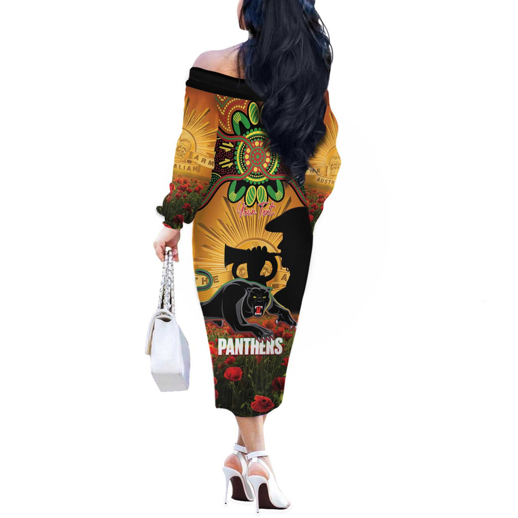 Personalised Panthers Rugby ANZAC Day Off The Shoulder Long Sleeve Dress Last Post Poppy We Will Remember Them
