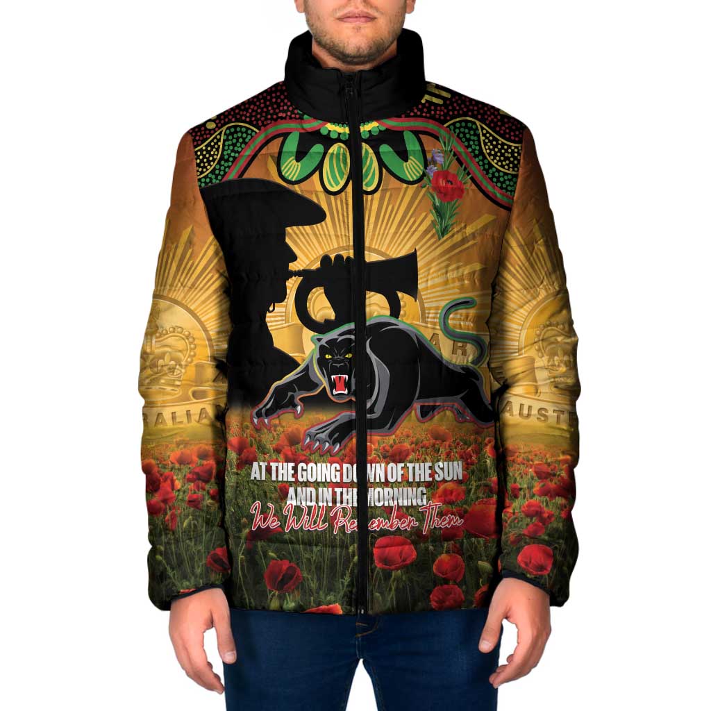 Personalised Panthers Rugby ANZAC Day Padded Jacket Last Post Poppy We Will Remember Them