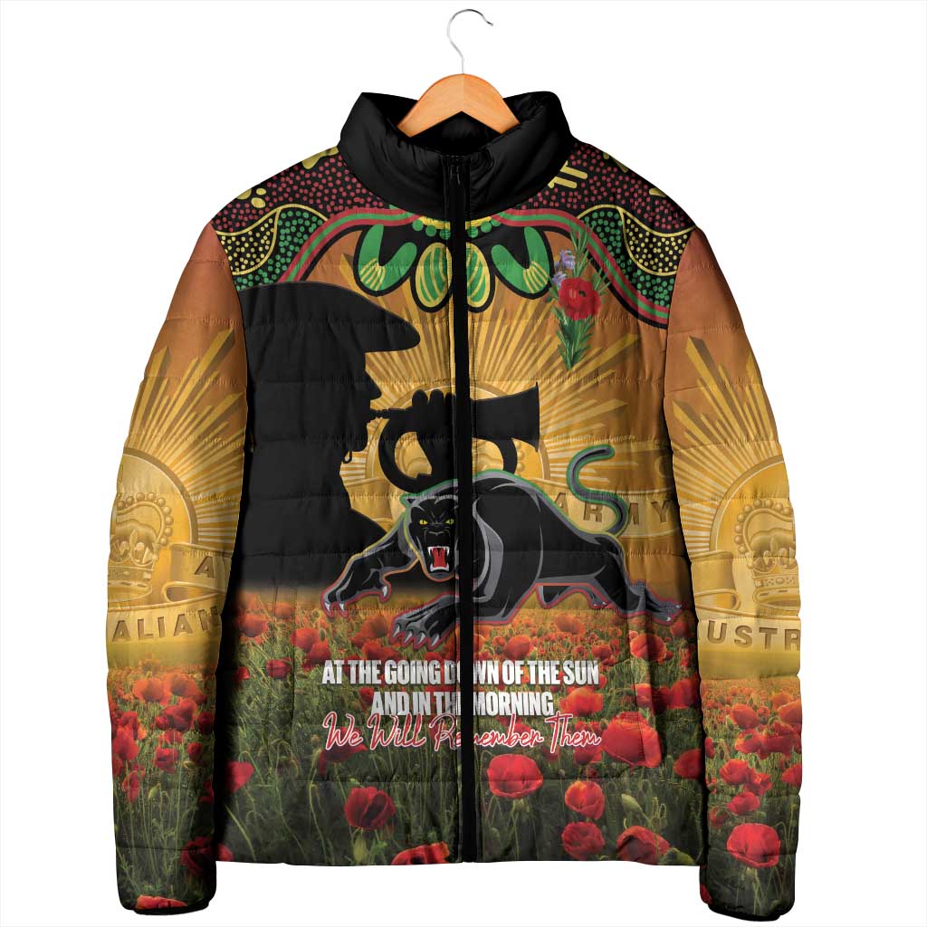 Personalised Panthers Rugby ANZAC Day Padded Jacket Last Post Poppy We Will Remember Them