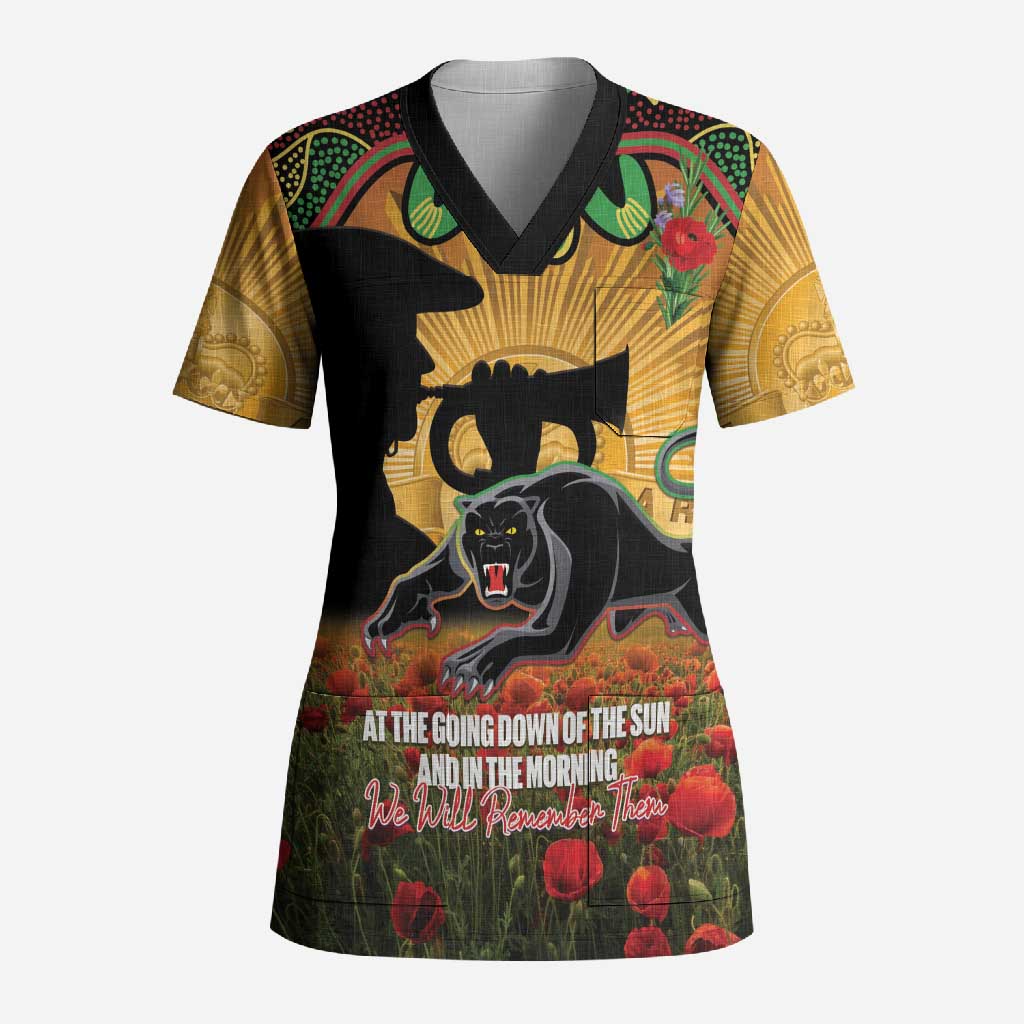 Personalised Panthers Rugby ANZAC Day Scrub Top Last Post Poppy We Will Remember Them