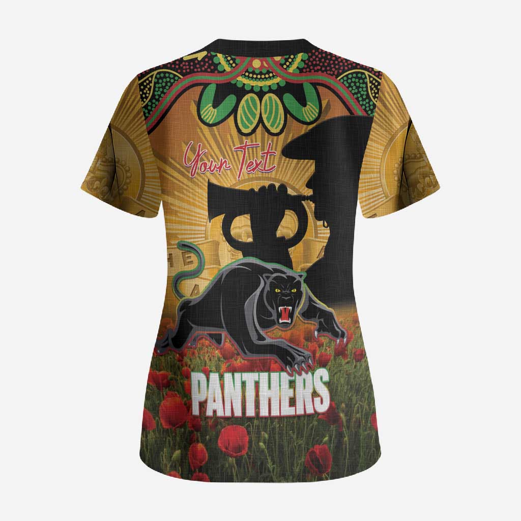 Personalised Panthers Rugby ANZAC Day Scrub Top Last Post Poppy We Will Remember Them