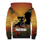Personalised Panthers Rugby ANZAC Day Sherpa Hoodie Last Post Poppy We Will Remember Them