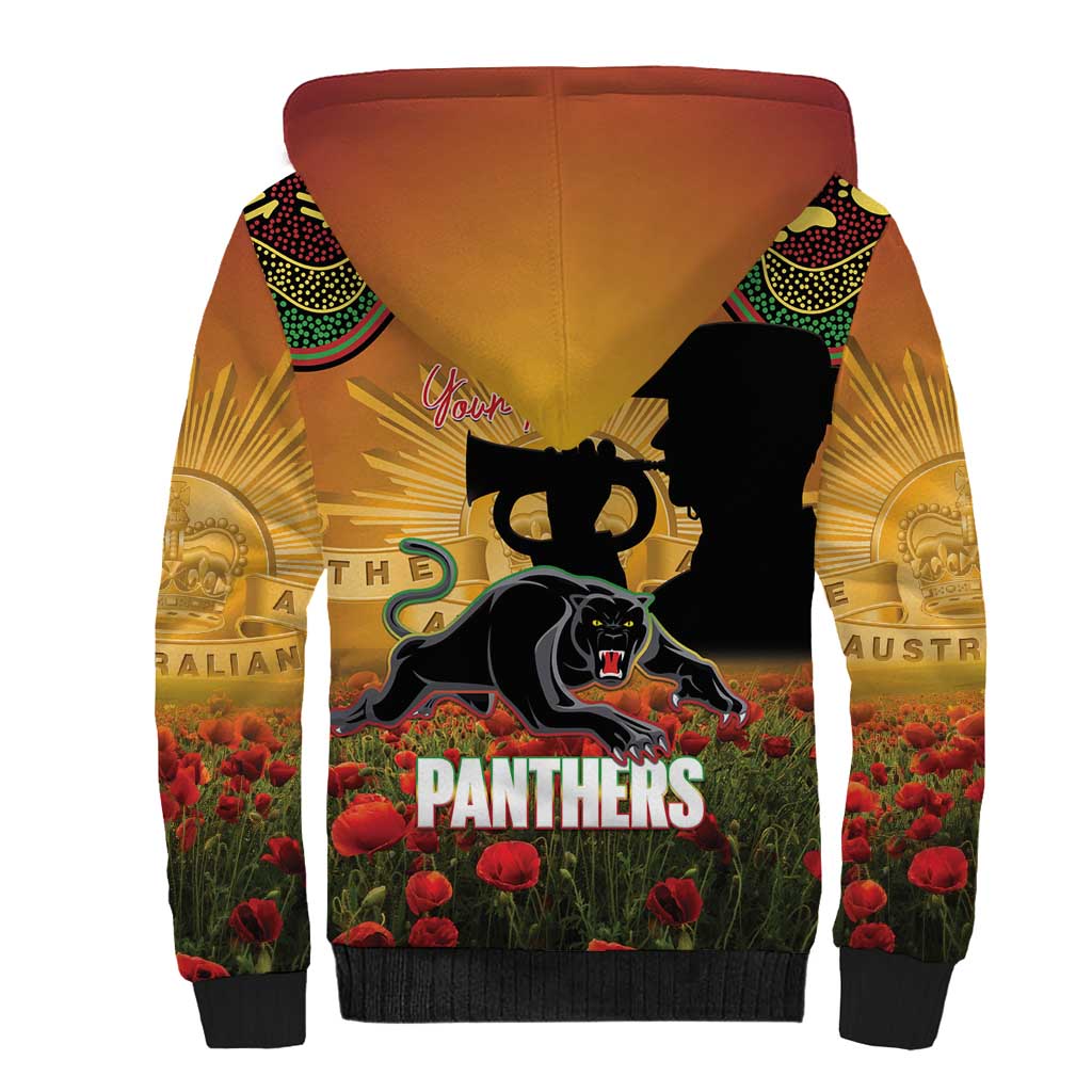 Personalised Panthers Rugby ANZAC Day Sherpa Hoodie Last Post Poppy We Will Remember Them
