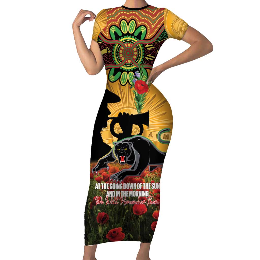 Personalised Panthers Rugby ANZAC Day Short Sleeve Bodycon Dress Last Post Poppy We Will Remember Them
