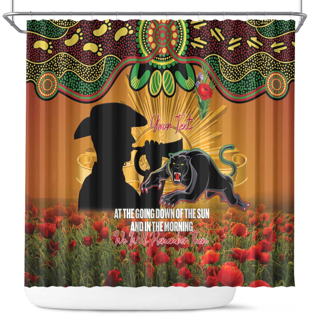 Personalised Panthers Rugby ANZAC Day Shower Curtain Last Post Poppy We Will Remember Them