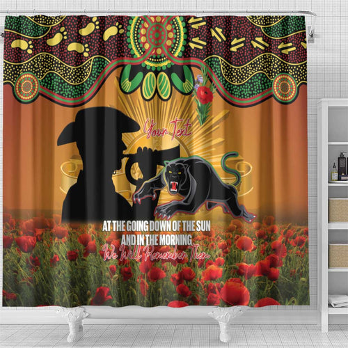 Personalised Panthers Rugby ANZAC Day Shower Curtain Last Post Poppy We Will Remember Them