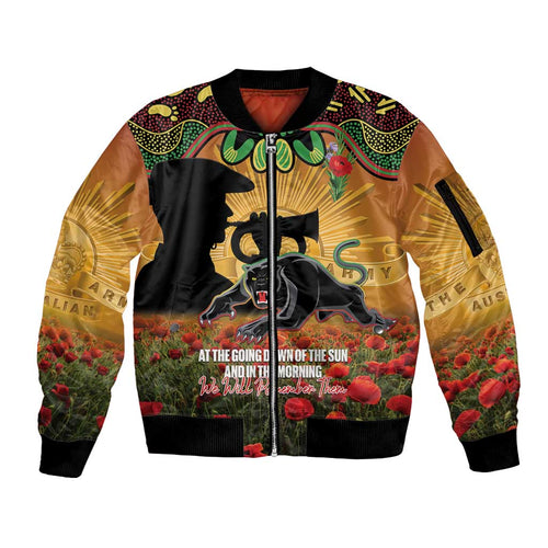 Personalised Panthers Rugby ANZAC Day Sleeve Zip Bomber Jacket Last Post Poppy We Will Remember Them