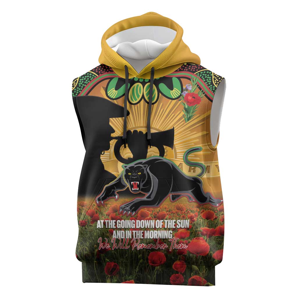 Personalised Panthers Rugby ANZAC Day Sleeveless Hoodie Last Post Poppy We Will Remember Them