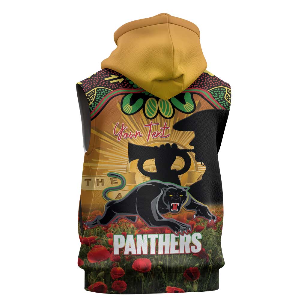 Personalised Panthers Rugby ANZAC Day Sleeveless Hoodie Last Post Poppy We Will Remember Them