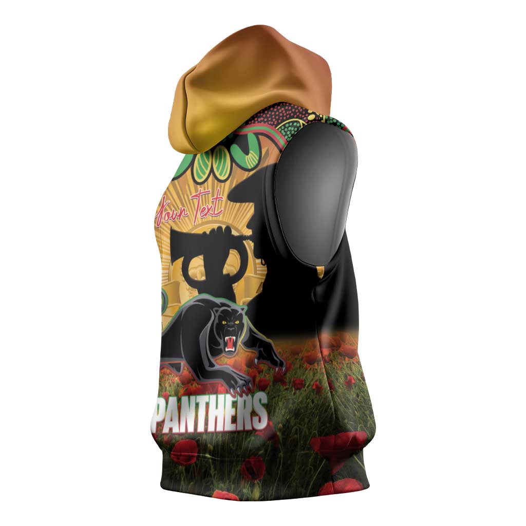 Personalised Panthers Rugby ANZAC Day Sleeveless Hoodie Last Post Poppy We Will Remember Them