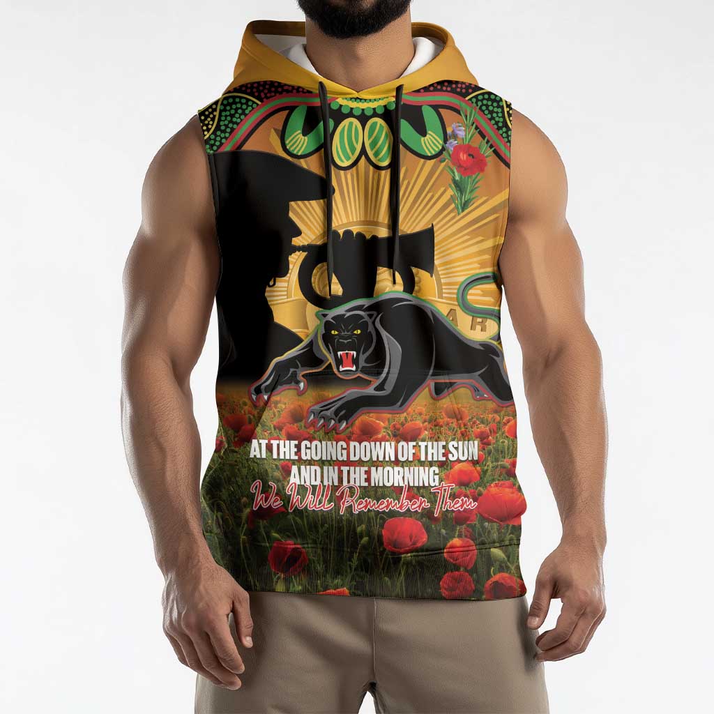 Personalised Panthers Rugby ANZAC Day Sleeveless Hoodie Last Post Poppy We Will Remember Them