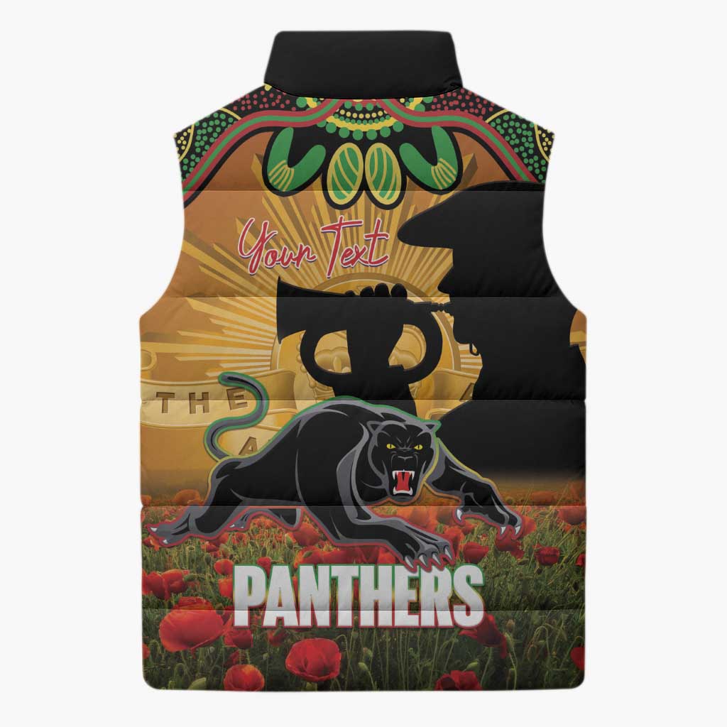 Personalised Panthers Rugby ANZAC Day Sleeveless Puffer Jacket Last Post Poppy We Will Remember Them