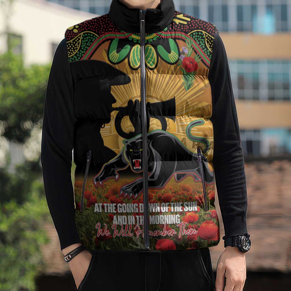 Personalised Panthers Rugby ANZAC Day Sleeveless Puffer Jacket Last Post Poppy We Will Remember Them